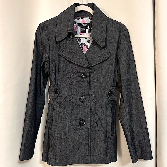 Sandro Jackets & Blazers - 🔻FINAL PRICE🔻Sandro Dark Grey Chambray Denim-like Wide Lapel Jacket / Like New